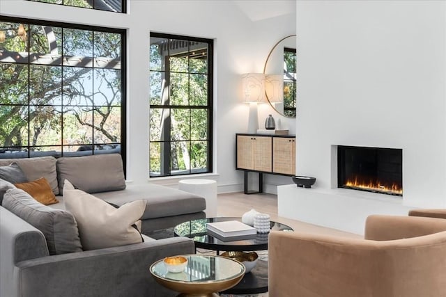 living room with a wealth of natural light and light hardwood / wood-style floors