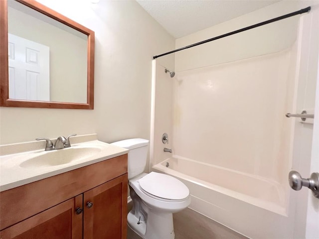 full bathroom with vanity, bathing tub / shower combination, and toilet