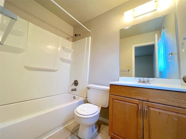 full bathroom with tile patterned flooring, shower / washtub combination, vanity, and toilet