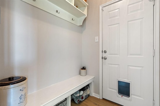 mudroom with light hardwood / wood-style flooring