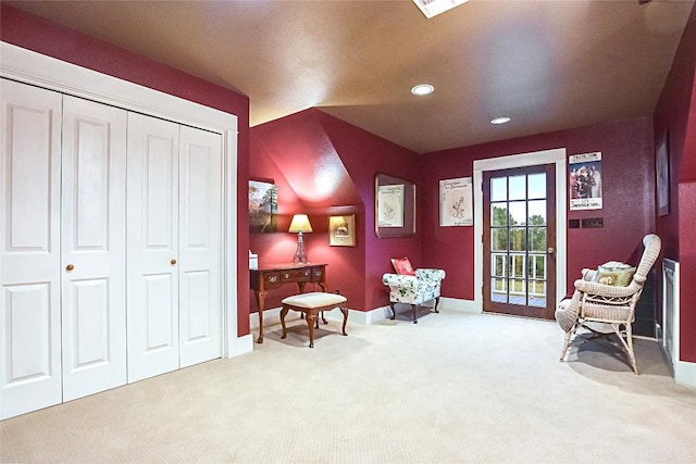 living area with carpet floors