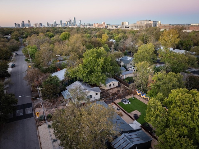 view of aerial view at dusk