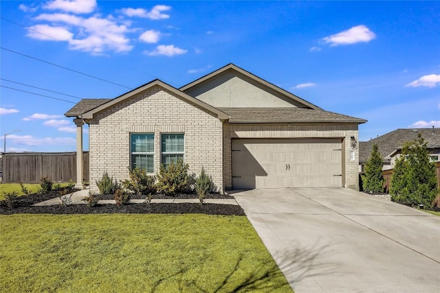 ranch-style house featuring a garage and a front yard