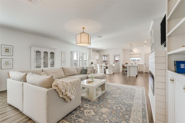 living room with light hardwood / wood-style flooring