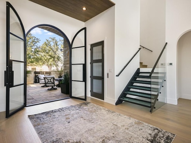 doorway to outside with light hardwood / wood-style floors