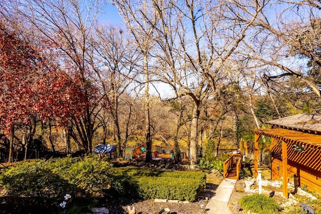 view of yard with a pergola