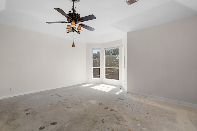 unfurnished room with ceiling fan