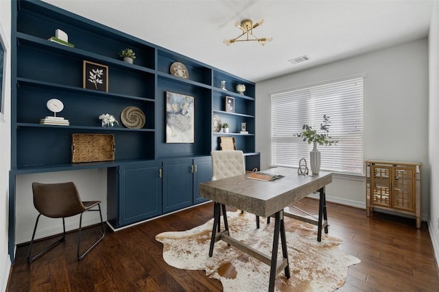 office area featuring dark wood-type flooring