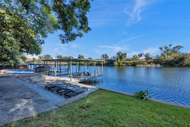 view of dock with a water view