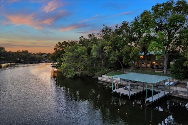 view of dock featuring a water view