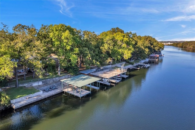 view of dock with a water view