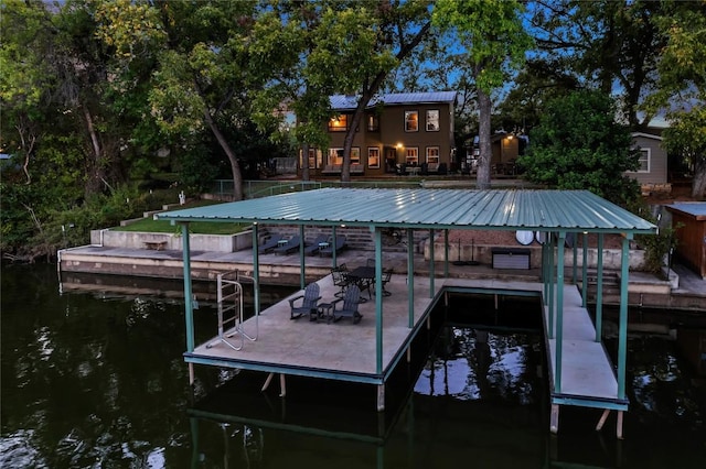 view of dock featuring a water view