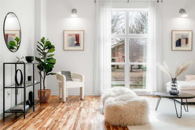 sitting room featuring light hardwood / wood-style flooring