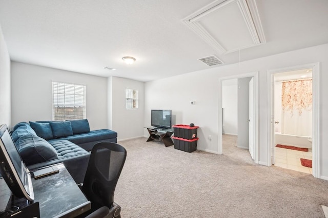 living room with light carpet