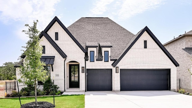 312 Leaning Rock Rdg, Austin, TX 78737 - french country inspired facade with driveway, brick siding, roof with shingles, and a garage