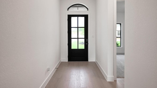 312 Leaning Rock Rdg, Austin, TX 78737 - foyer entrance with wood finished floors and a textured wall