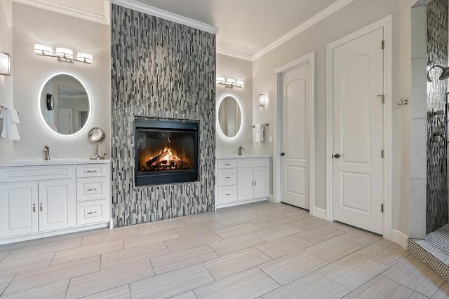 bathroom featuring vanity and ornamental molding