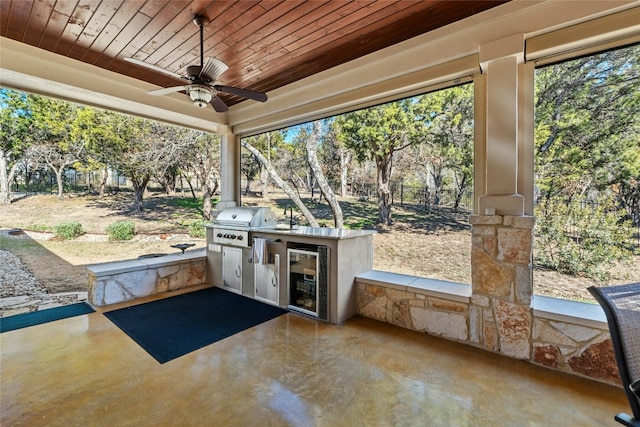 804 Laughing Dog Ct, Leander, TX 78641 - view of patio with wine cooler and a ceiling fan