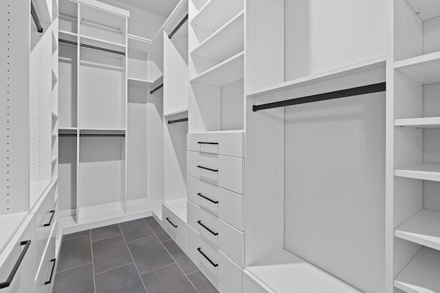 spacious closet featuring dark tile patterned floors