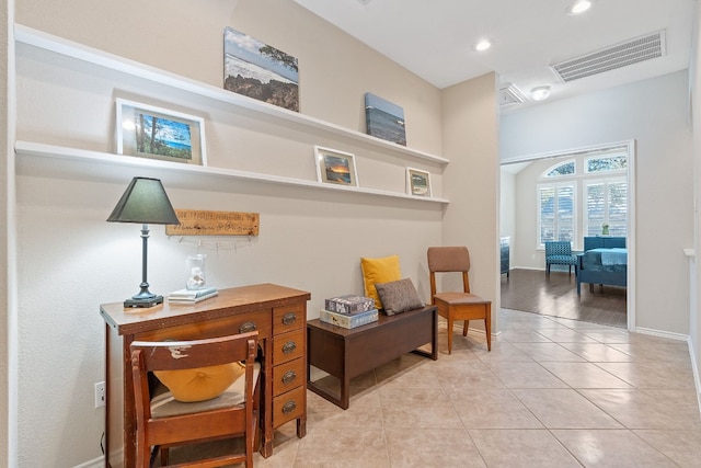 living area with light tile patterned flooring