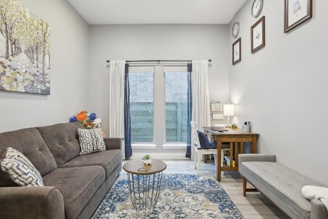 living area featuring light wood-style floors