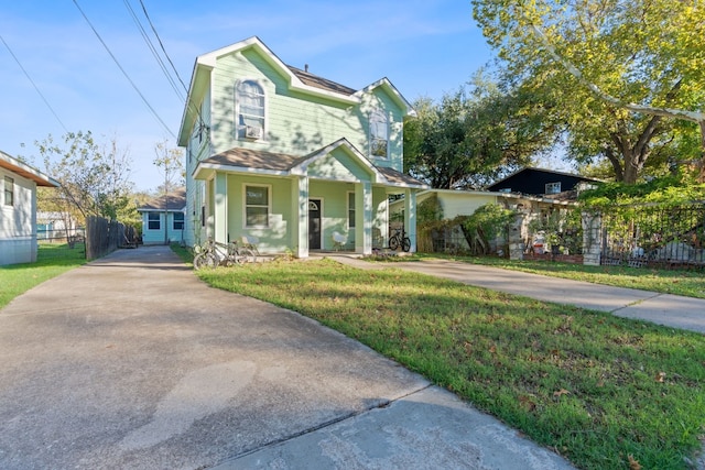 view of front of house featuring a porch and a front lawn