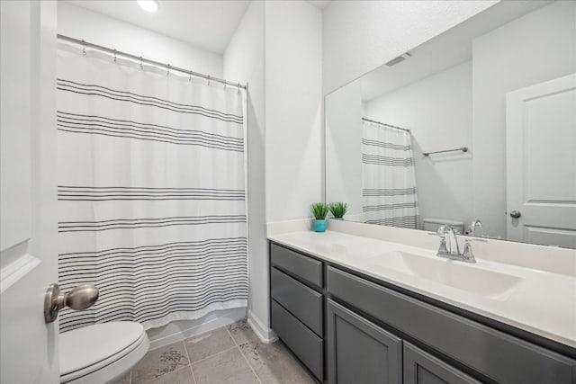 full bathroom featuring toilet, vanity, and shower / bathtub combination with curtain