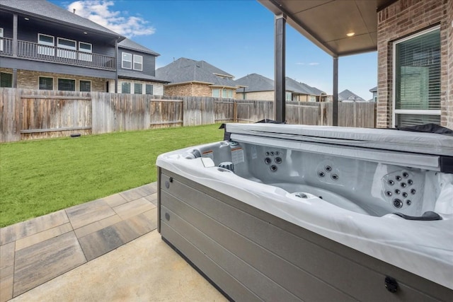 view of patio with a hot tub