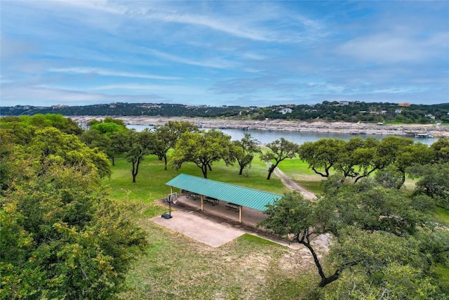 aerial view with a water view