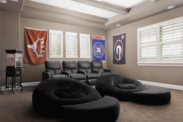 2520 Ionian Cv, Austin, TX 78730 - carpeted cinema featuring baseboards and beamed ceiling