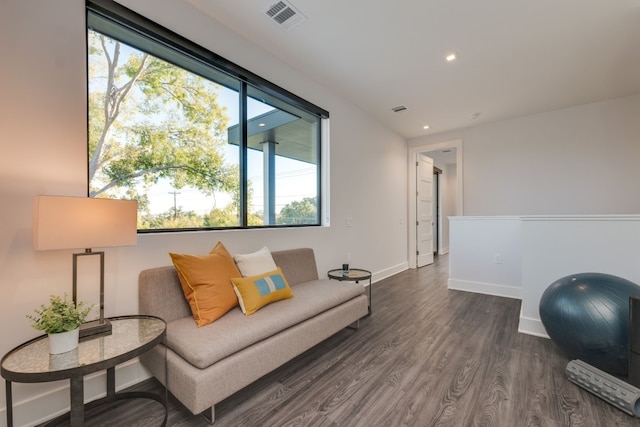 living area with dark wood-type flooring