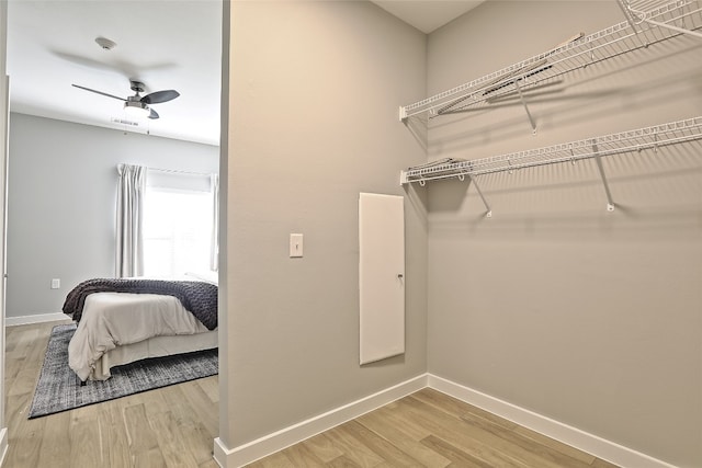 spacious closet with ceiling fan and wood finished floors