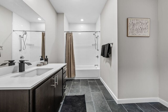 2505 Thornton Rd Unit 1110, Austin, TX 78704 - full bath with shower / bath combo with shower curtain, vanity, baseboards, recessed lighting, and tile patterned flooring