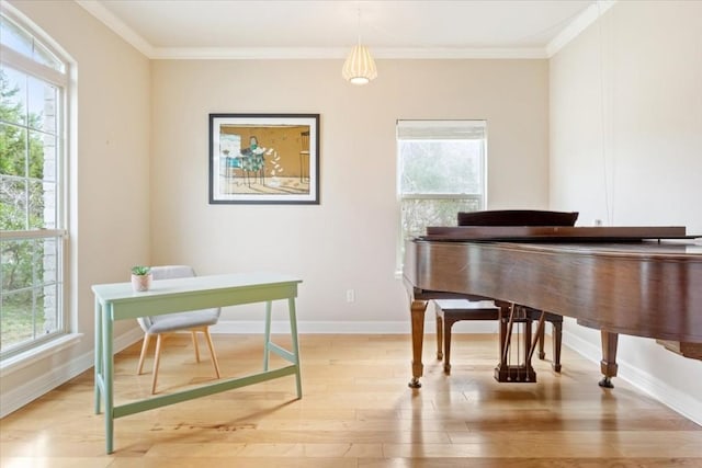 miscellaneous room with crown molding and light wood-type flooring