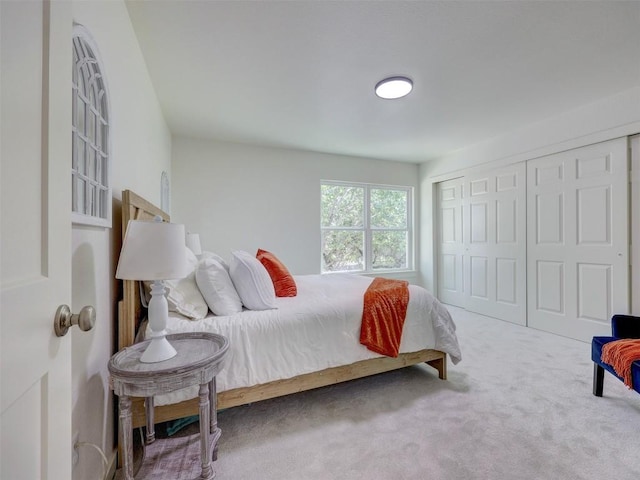 bedroom with carpet floors and a closet