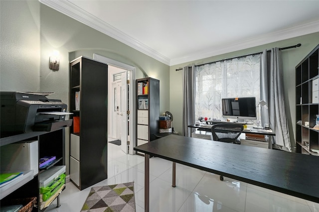 kitchen featuring light tile patterned floors and ornamental molding