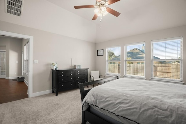 120 Red Granite Rd, Georgetown, TX 78633 - carpeted bedroom with baseboards, lofted ceiling, and ceiling fan