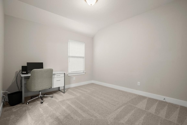120 Red Granite Rd, Georgetown, TX 78633 - office area with light carpet, baseboards, and vaulted ceiling