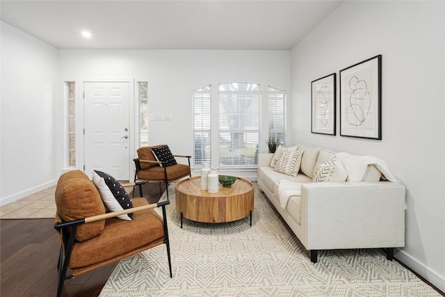 living room with light hardwood / wood-style flooring