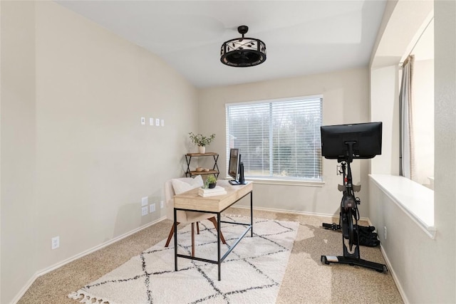 view of carpeted home office