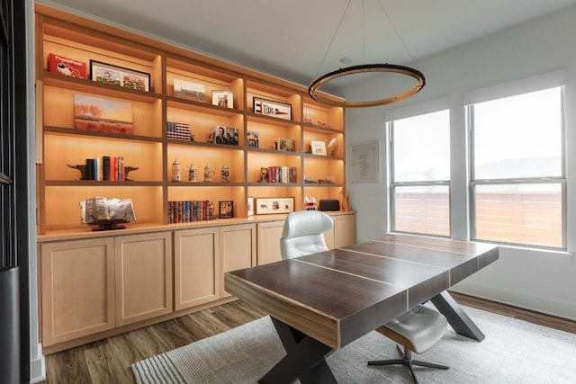 office area with light hardwood / wood-style flooring