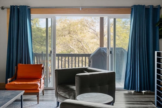 living area featuring a healthy amount of sunlight and hardwood / wood-style floors