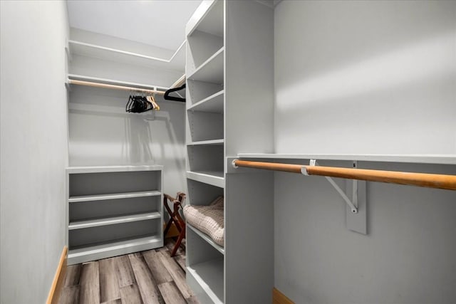 walk in closet with hardwood / wood-style flooring