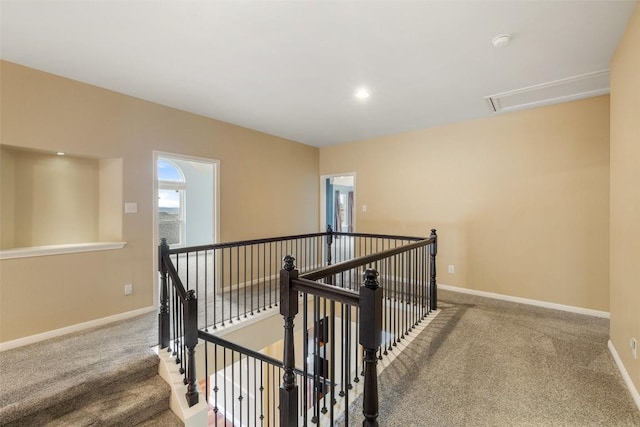 hallway with carpet floors