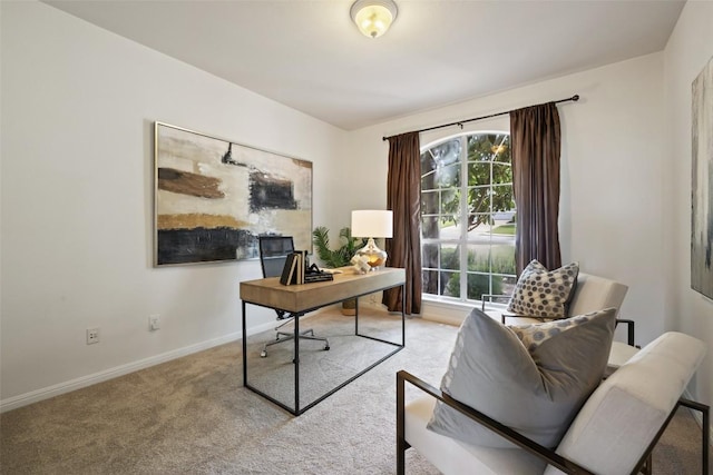 office area with baseboards and light colored carpet