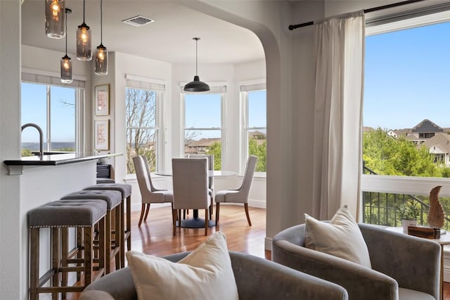 10709 Pointe View Dr, Austin, TX 78738 - dining space featuring wood finished floors, healthy amount of natural light, and arched walkways