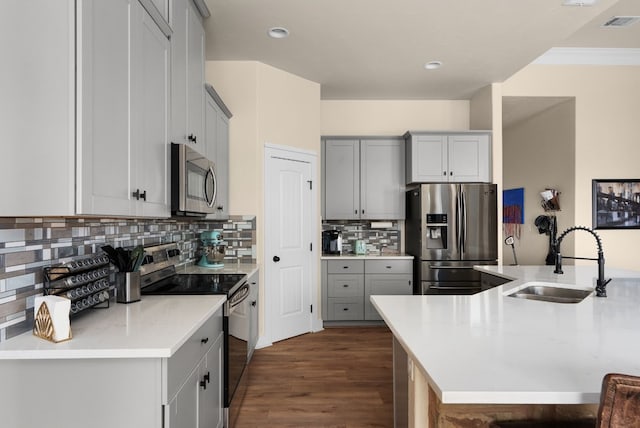 kitchen featuring stainless steel appliances, sink, and gray cabinets