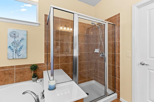 bathroom with plus walk in shower