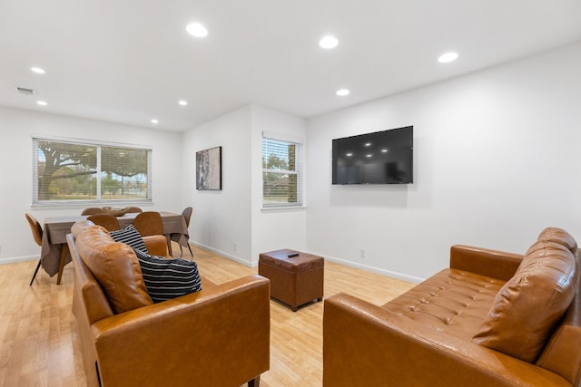 living room featuring light wood-type flooring