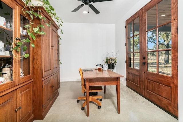 home office featuring ceiling fan and a wealth of natural light